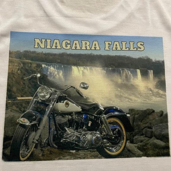 Motorcycle at Niagara Falls Custom made T-shirt on 100% white polyester tee - Picture 2 of 2